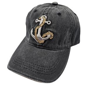 Unisex Black Nautical Anchor Embroidered Denim Cap